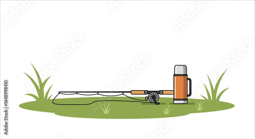 Leisurely Angling Still Life Flat Design With Fishing Rod And Flask