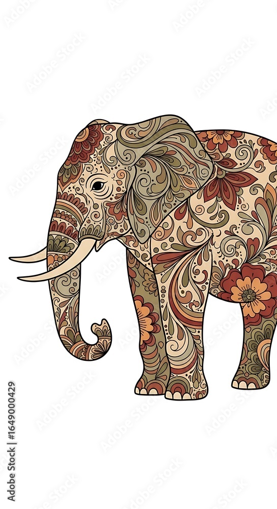 Naklejka premium Ornate Elephant with Intricate Floral Mandala Design