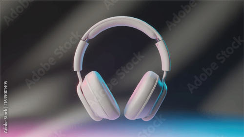 White Headphones Floating with Neon Lighting audio