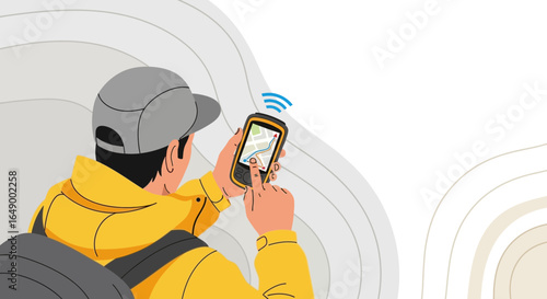 Man Exploring Nature With a Gps Device Discovering Adventure With Technology