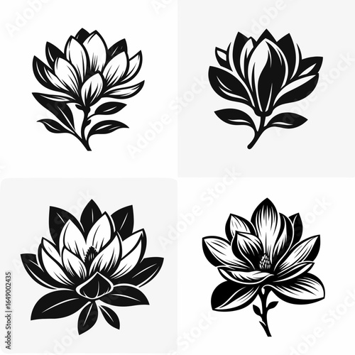 Magnolia flower. Retro Vintage Line Art Clipart Silhouette Vector Illustration. Bloom of the magnolia a fragrant plant for gardens and decorative use.