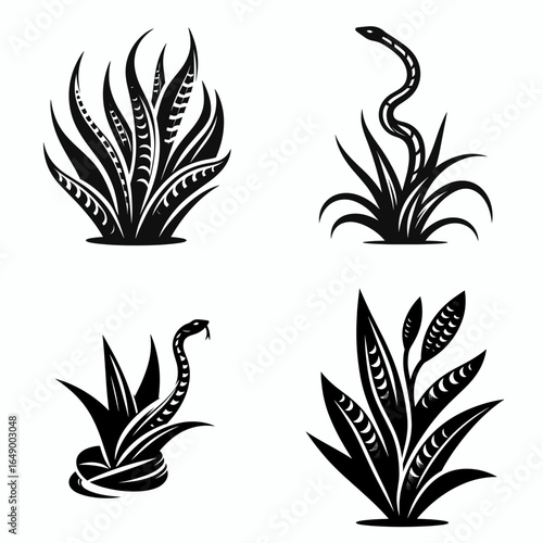 Snake plant. Retro Vintage Line Art Clipart Silhouette Vector Illustration. Resilient indoor flora a helpful home decoration easy care air purifier.