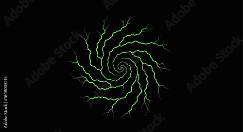 Luminous Electrical Discharge Forming Abstract Spiral On Black Background