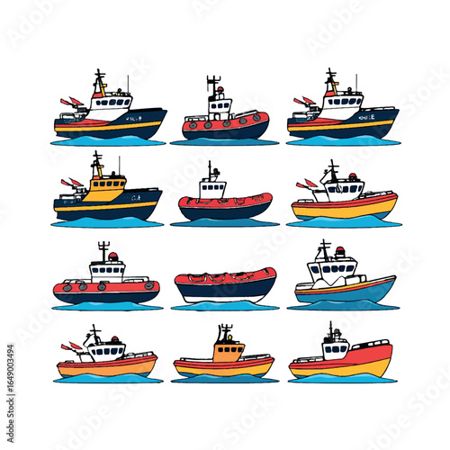 Vector art of collection of various types of boats and watercraft isolated on white background