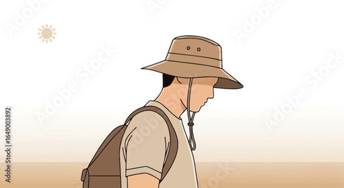 Man In Boonie Hat Adventures In Hot Desert Exploration Concept Minimalist Style