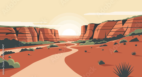 Majestic Canyon Vista Landscape With Sun Shining Over Rugged Terrain
