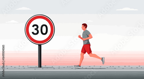 Man Is Running In A Place Where There Is A Speed Limit Of 30 Kilometers