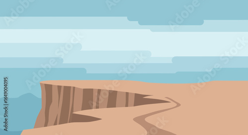 Majestic Cliffside View With Winding Path And Serene Sky In Flat Design