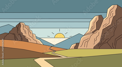 Majestic Mountain Landscape At Sunrise With Winding Path And Serene Skies