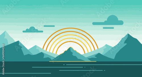 Majestic Mountains Golden Sunrise: Tranquil Landscape For Modern Digital Design