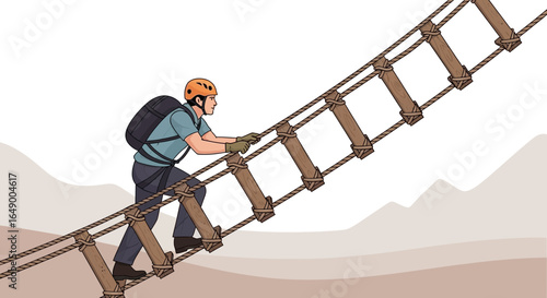 Man Ascending a Rope Ladder Achieving Goals and Overcoming Challenges Concept