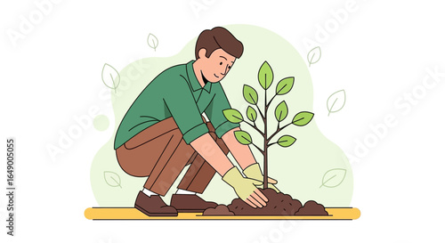 Man planting a tree illustration for environmental awareness and sustainability concept