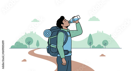 Man enjoying a refreshing break during a hiking adventure in a scenic landscape