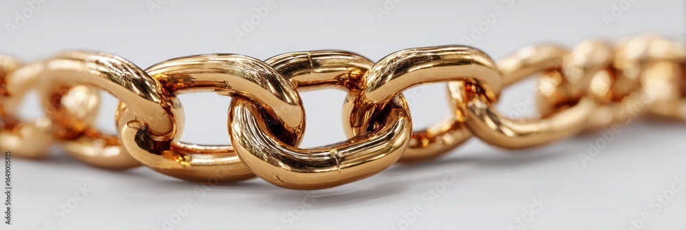 Fototapeta premium Shiny gold chain links displayed on a neutral background showcasing unique design and craftsmanship