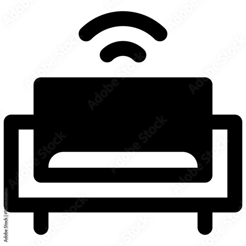 Smart sofa. Outlined stroke vector icon with black-filled details.