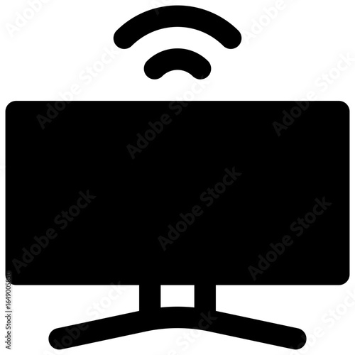 Smart TV. Outlined stroke vector icon with black-filled details.