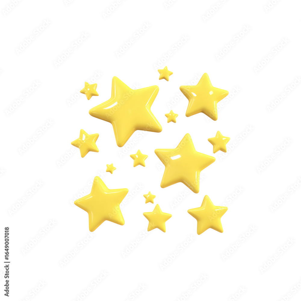 Fototapeta premium Yellow 3D Stars. Symbol Of Achievement And Creativity In Design Isolated On Transparent Background