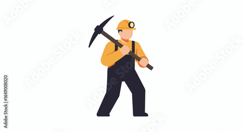 Mining worker with pickaxe ready to work hard, simple design for construction or industry project