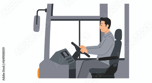 Professional bus driver at steering wheel ready for route, public transportation industry concept