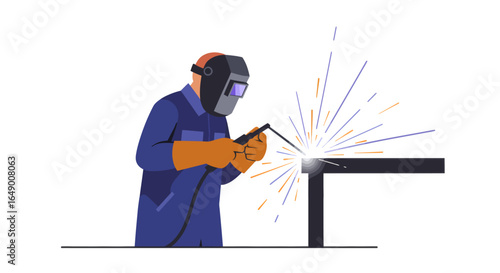 Skilled welder expertly joining metal with bright sparks flying in a manufacturing workshop for construction