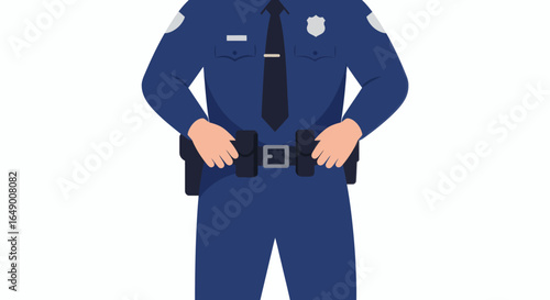 Professional police officer in blue uniform ready for duty protecting and serving the community with integrity