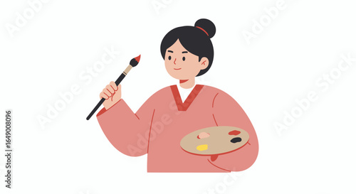 Creative artist with brush and palette ready to paint something beautiful and vibrant with passion