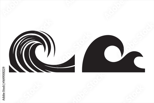 Two black wave icons against a white background representing ocean water and movement showcasing simplicity and elegance in design
