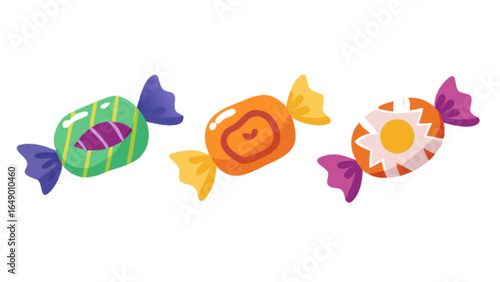 Assorted wrapped candies vector illustration sweet treats confectionery sugar food dessert colorful candies