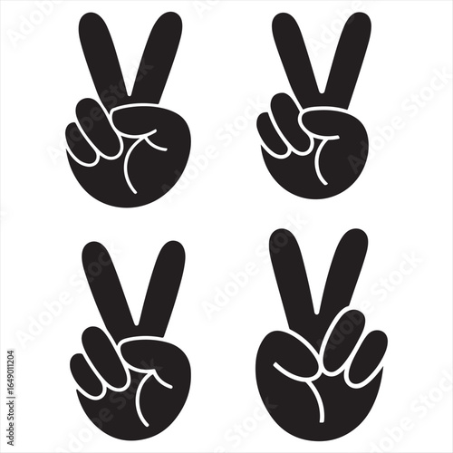 Four Black Peace Sign Hand Gestures on a White Background Symbolizing Harmony and Unity in Design and Art