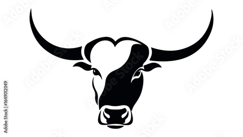 vector illustration of a bull head shape silhouette with big horns and serious looking face