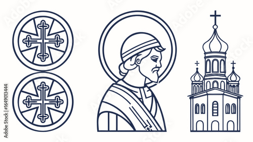 Orthodox christian church vector art with saint icon and crosses for religious design and faith concepts use