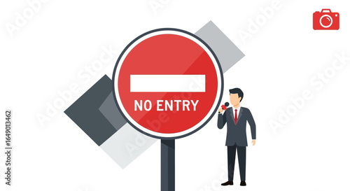 Man Reporting News With No Entry Sign Communication Illustration Image