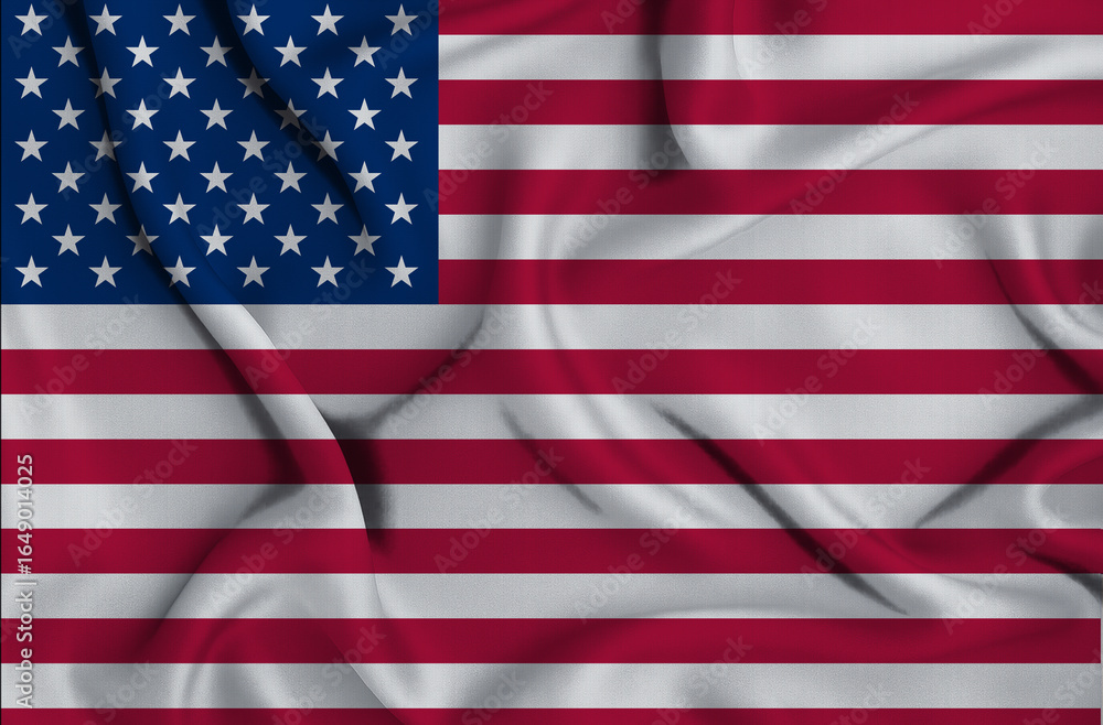 Naklejka premium High-resolution 3D rendering of the United States flag on silky fabric with realistic folds and textures, symbolizing patriotism and national pride.