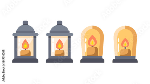 Vector illustration of vintage lantern lamp light with candle flame for decoration and festive season design