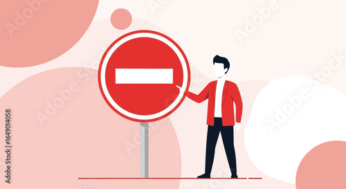 Man Shows A Prohibition Sign Concept For Restrictions And Business Rules