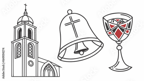 Church building bell and chalice vector illustration for religious design and christian symbol graphics