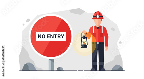 Miner Warns Of Danger With A Bright Red No Entry Forbidden Sign