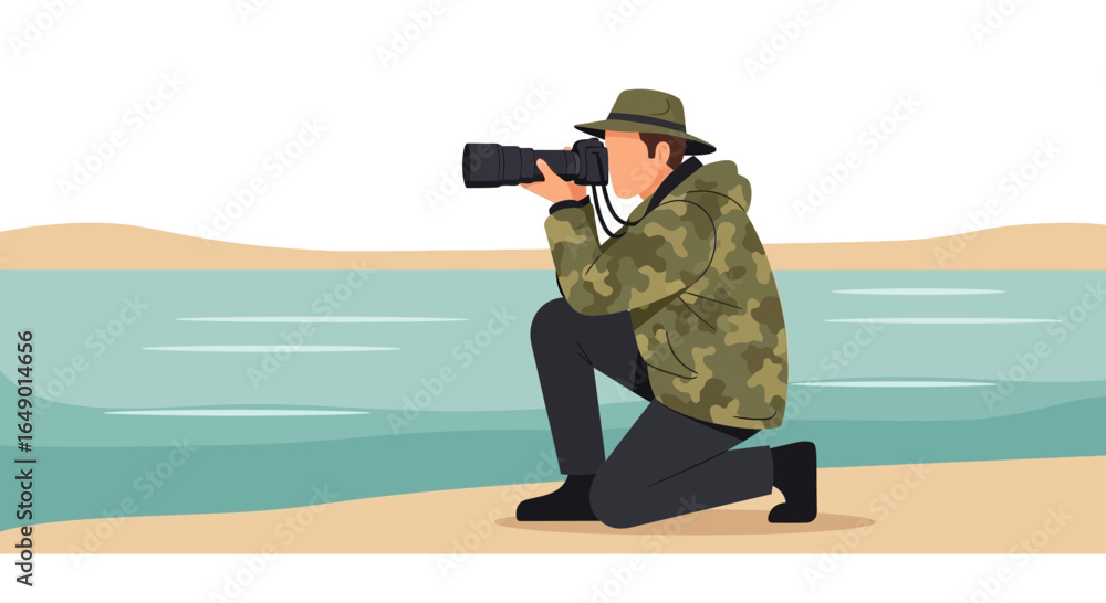 Obraz premium Man Taking Pictures with Camera on a Nature Photography Expedition