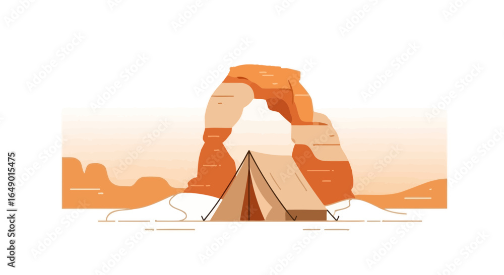 Fototapeta premium Minimalist Graphic Of Tent Camping Against the Backdrop of Natural Arch