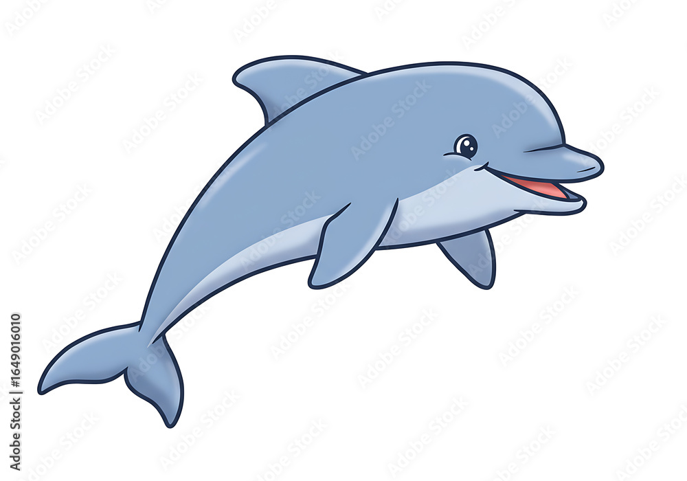 Obraz premium A vector cartoon illustration of a swimming dolphin, a marine mammal, in blue water with a white background
