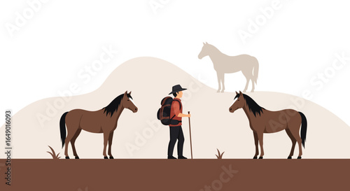 Man With Horses On A Ranch, Depicts Freedom And A Countryside Adventure