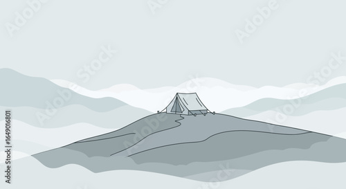 Minimalist Mountainscape Scene With A Lone Tent For A Peaceful Nature Escape