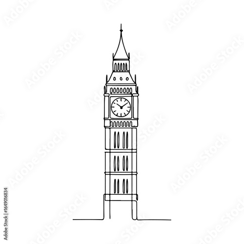 Continuous Line Drawing of Big Ben and the Palace of Westminster – Minimalist London Landmark Illustration