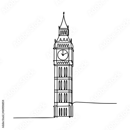 Continuous Line Drawing of Big Ben and the Palace of Westminster – Minimalist London Landmark Illustration