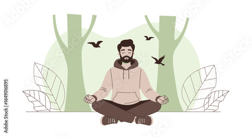 Meditative Serenity Man Practicing Mindfulness In Natural Environment