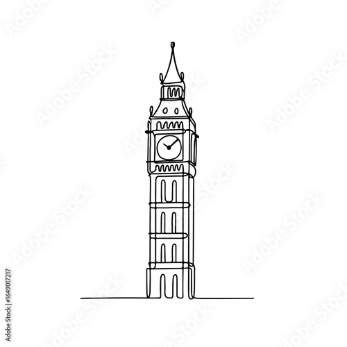 Continuous Line Drawing of Big Ben and the Palace of Westminster – Minimalist London Landmark Illustration