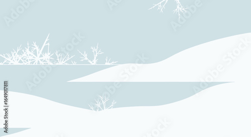 Minimalist Winter Landscape With Snow Hills And Branch Silhouettes Scene