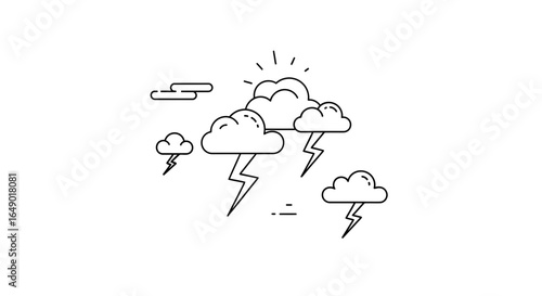 Minimalistic Line Illustration Displaying Clouds and Thunderstorms For Weather Concepts