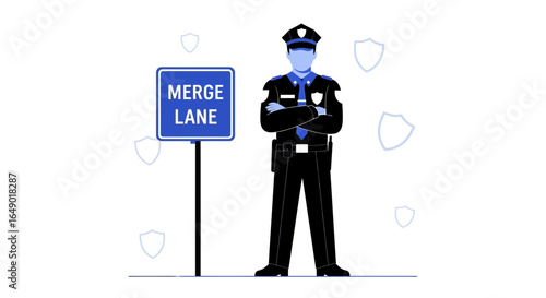 Merge Lane Road Safety Security Guard Illustration For Driver Awareness Concept