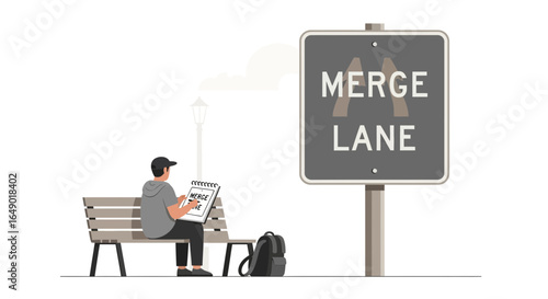 Merge Lane Sign Inspiration For Young Urban Artist In The Park Scene